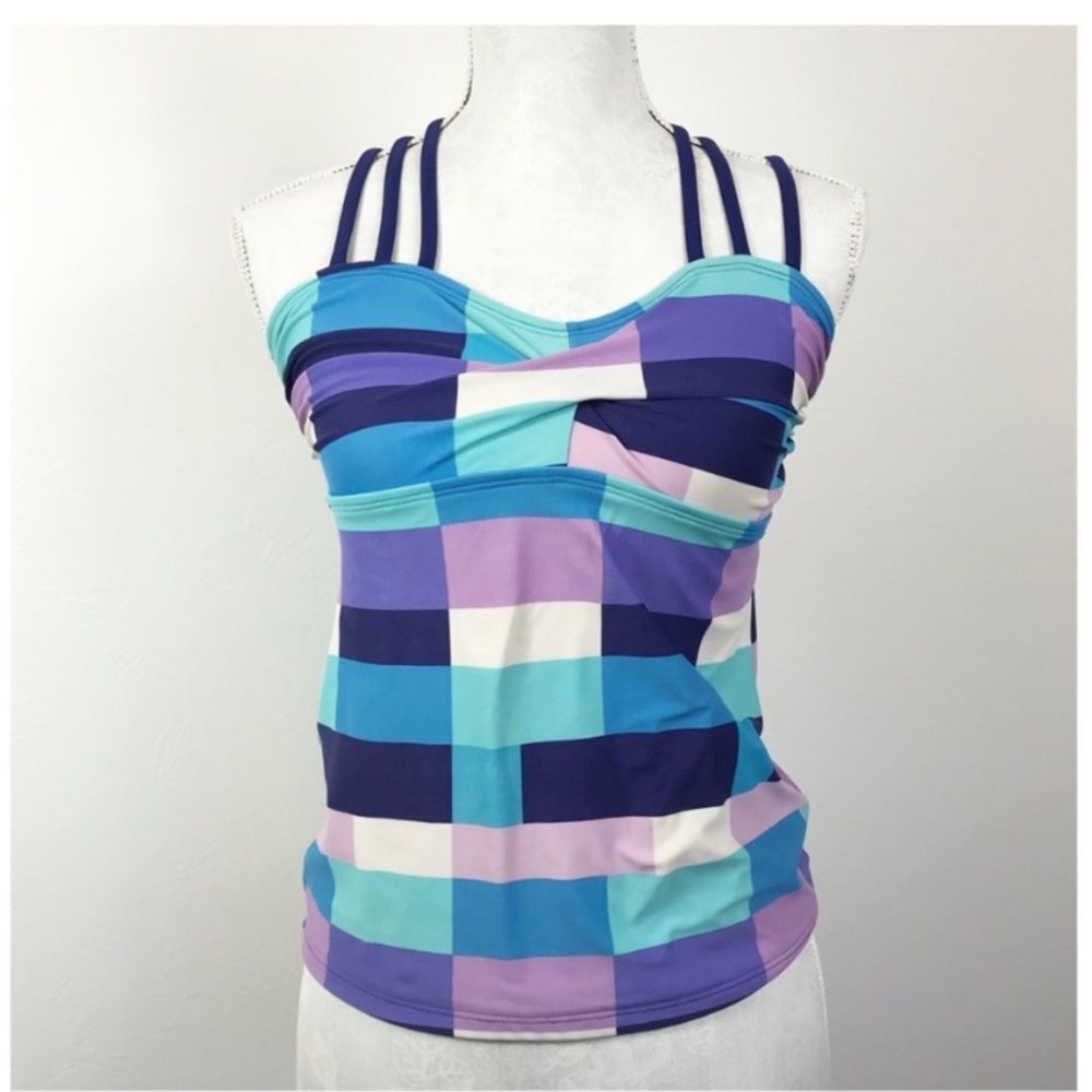 LIME Ricki‎ purple color block strappy tankini swim top